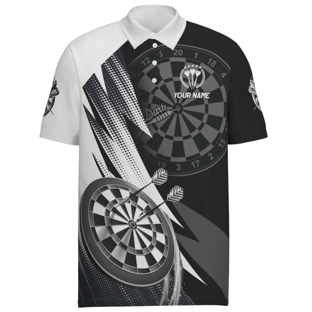 Team Black and White Mens Personalized Darts Button Polo