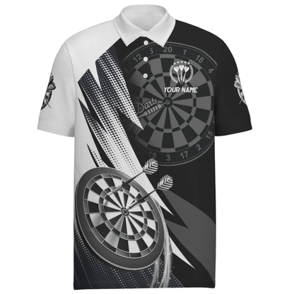 Team Black and White Mens Personalized Darts Button Polo