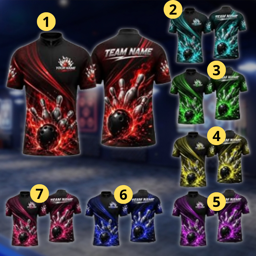 Personalized Flame Red Black Bowling Mens Jersey, Custom Flame Bowling Shirt For Team BZ0851