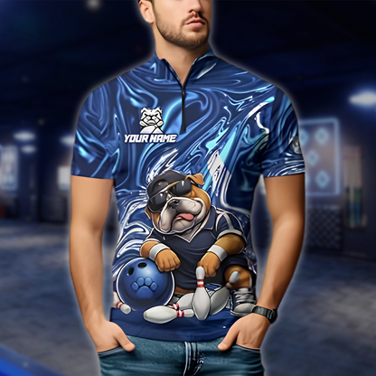 Personalized Bulldog Blue Bowling Jersey For Men, Custom Bulldog Bowling Shirt For Team BZ0884