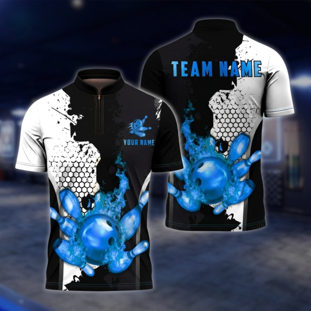 Personalized Flame Black And Gold Bowling Jersey For Men, Custom Flame Bowling Shirt For Team BZ0852