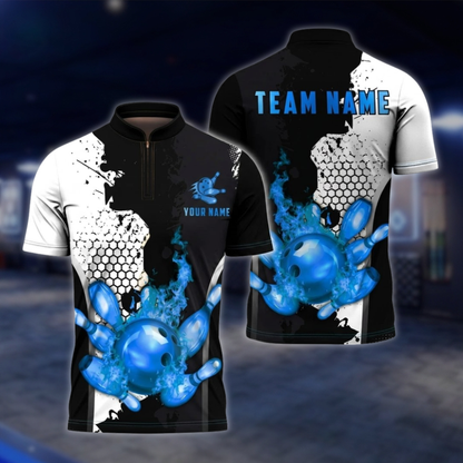 Personalized Flame Black And Gold Bowling Jersey For Men, Custom Flame Bowling Shirt For Team BZ0852