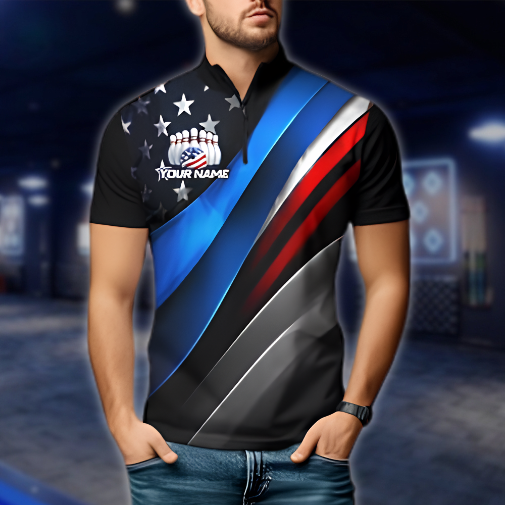 Personalized Neon USA Flag Bowling Mens Jersey, Custom Patriotic Bowling Shirt Team BZ0878