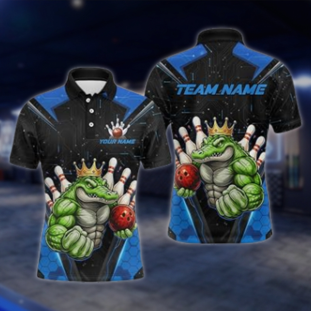 Personalized Aligator Muscle Bowling Mens Polo Shirt, Custom Alligator Bowling Shirt For Team BZ0880