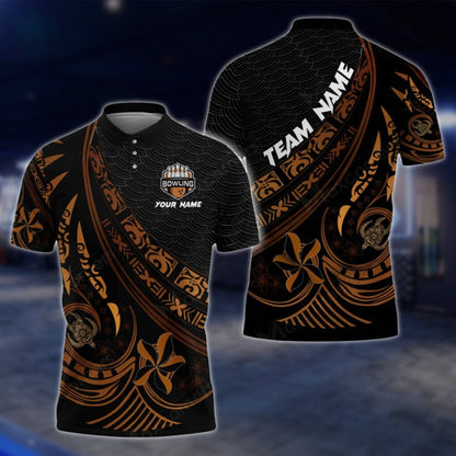 Tribal Black And Cyan Custom Bowling Polo Shirt For Mens, Custom Tribal Bowling Team Shirts BO0201