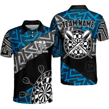 Team Zigzag Black Cyan Men's Personalized Darts Button Polo