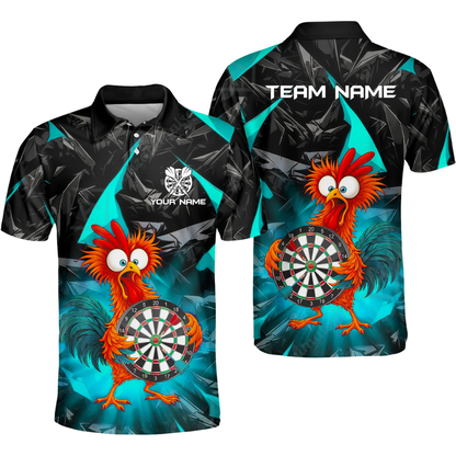 Funny Rooster Mens Bowling Personalized Darts Button Polo