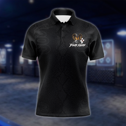 Personalized Mens Cobra Snake Black Bowling Polo Shirt, Custom Snake Team Bowling Shirts BZ0886