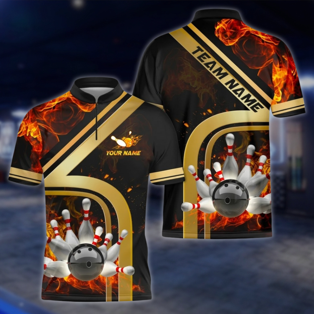 Personalized Flame Bowling Jersey For Men, Custom Flame Bowling Team Shirt BZ0864