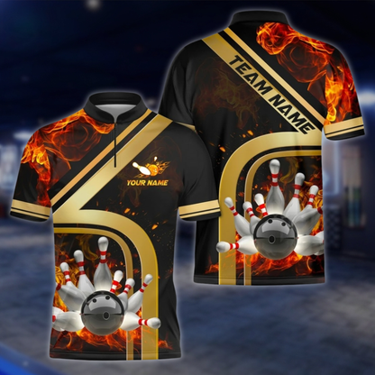 Personalized Flame Bowling Jersey For Men, Custom Flame Bowling Team Shirt BZ0864