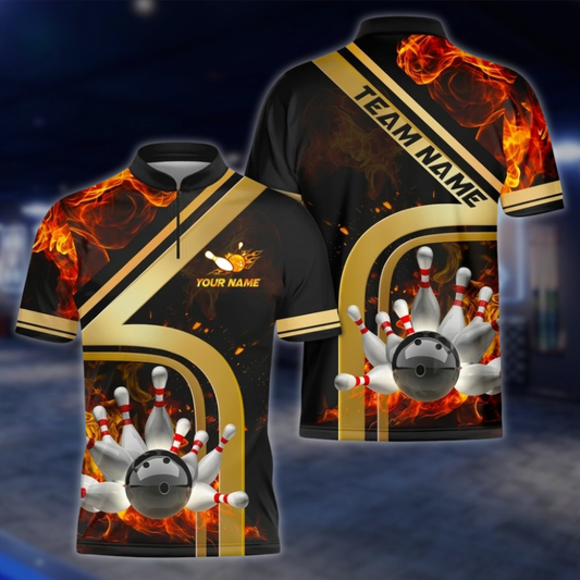 Personalized Flame Bowling Jersey For Men, Custom Flame Bowling Team Shirt BZ0864