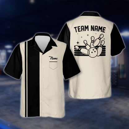 Custom Vintage Blue Beige Bowling Hawaiian Shirt For Men Women, Custom Vintage Bowling Team Shirts BE0008