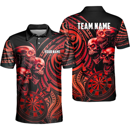 Skeleton Black and Cyan Mens Personalized Darts Button Polo