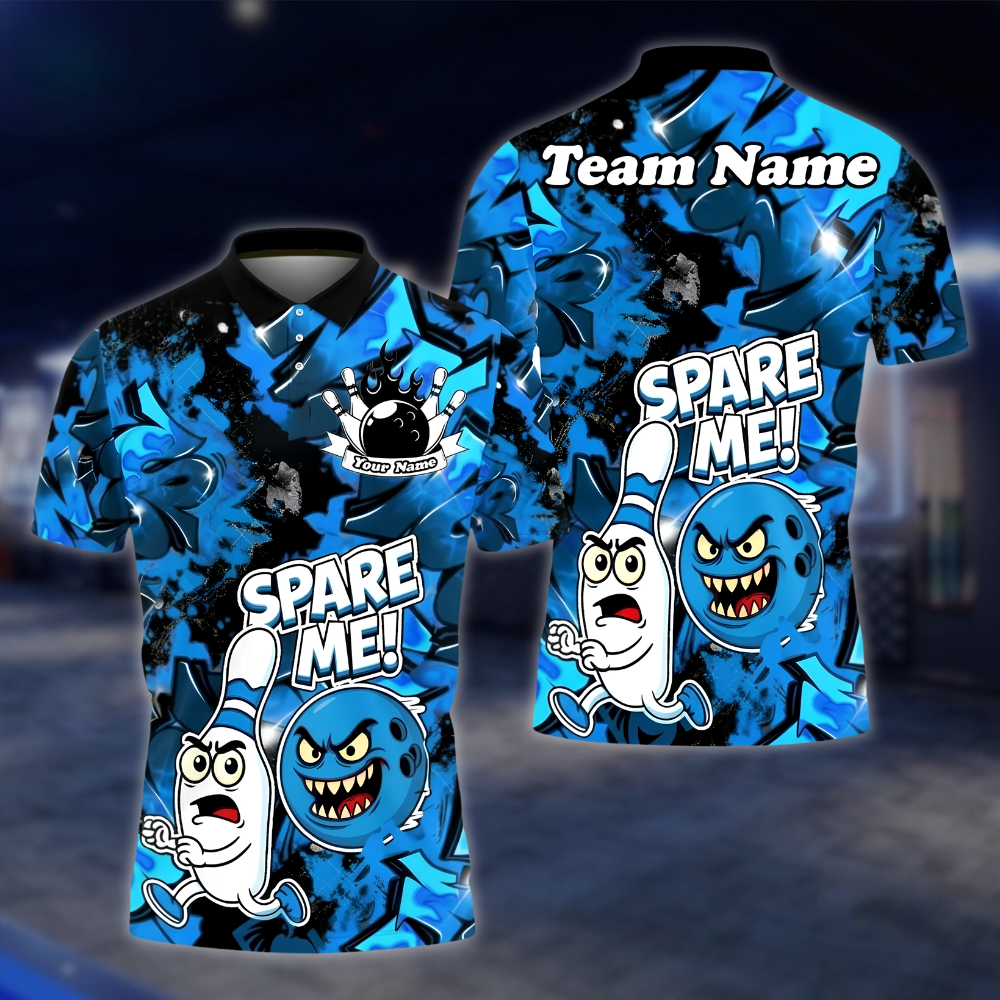 Spare Me Funny Ball And Pins Personalized Mens Bowling Polo Shirt, Custom Funny Bowling Shirt For Team BZ0958