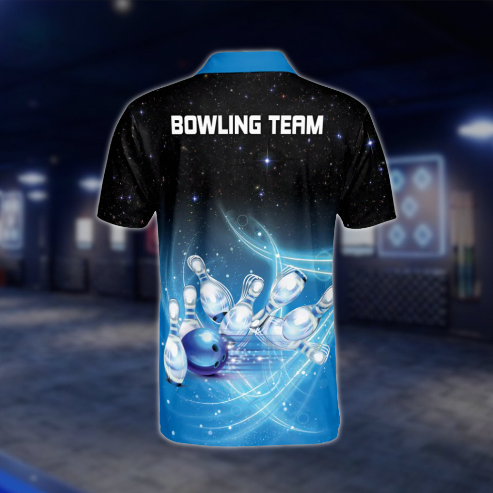 Custom Men's Blue And Black Polo Bowling Team Shirts, Custom Bowling Shirts BM0096