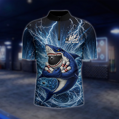 Custom Shark Blue Thunder Bowling Jersey For Men, Custom Shark Team Bowling Shirt BZ0892