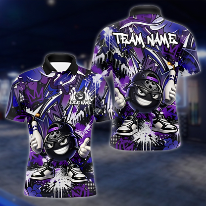 Funny Ball Personalized Graffiti Mens Bowling Polo Shirt, Custom Team Bowling Shirt BZ0914