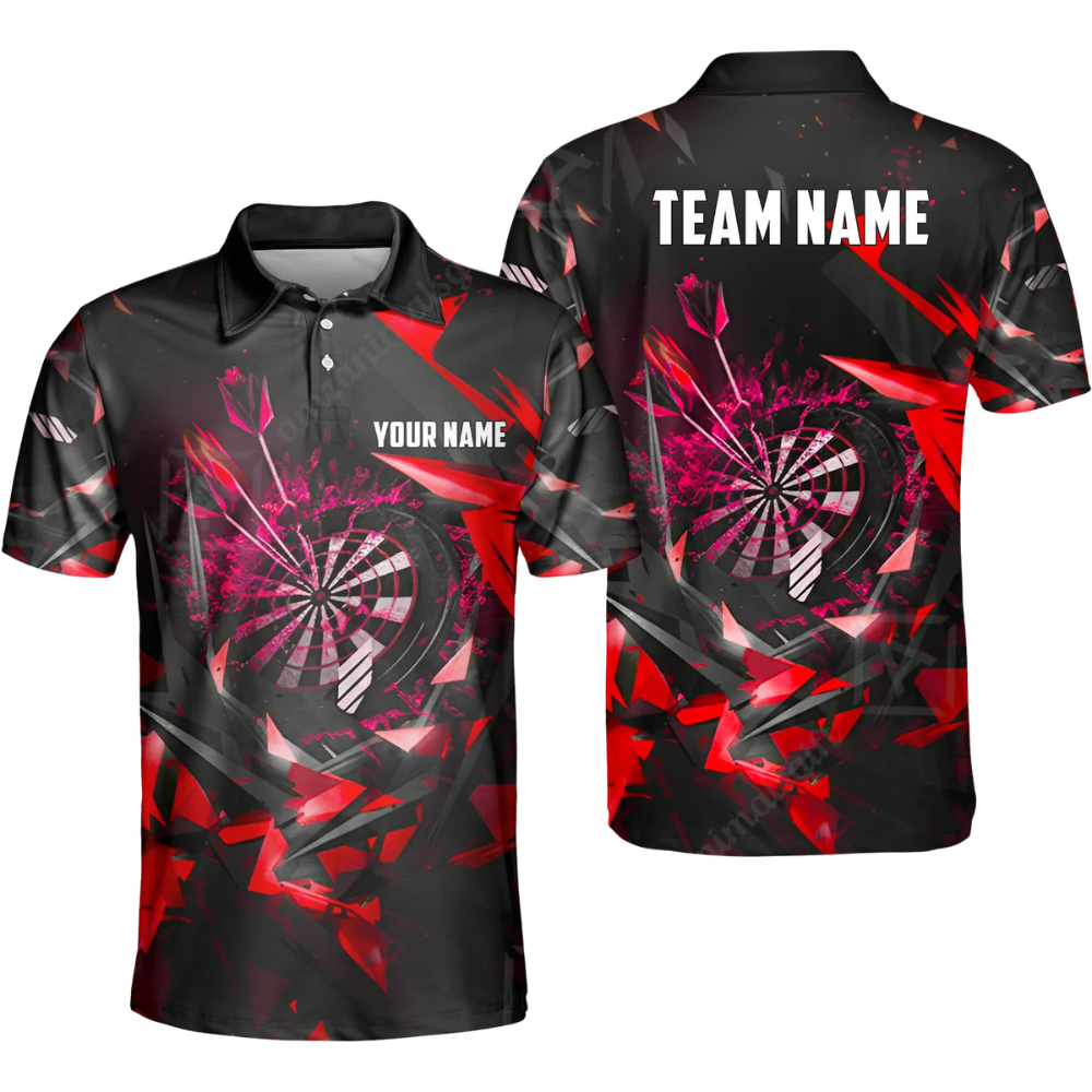Team Black Blue Personalized Darts Button Polo