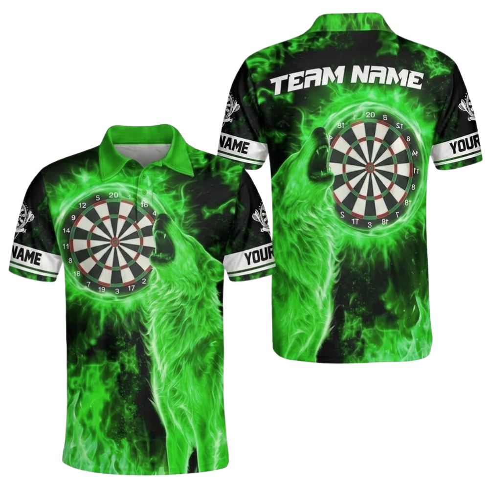 Wolf Purple Flame Personalized Darts Button Polo