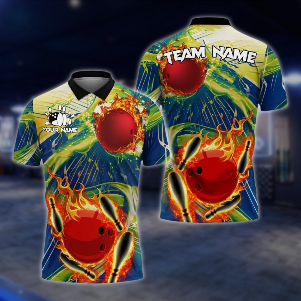 Personalized Flame Bowling Men's Polo Shirt, Custom Flame Bowling Shirts For Team BZ0733