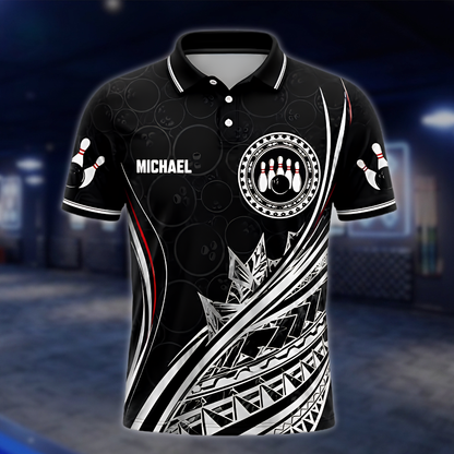Personalized Tribal Bowling Mens Polo Shirt Black Red White, Custom Tribal Bowling Shirt Team BZ0870