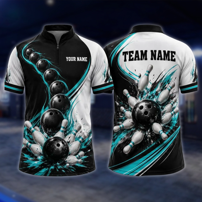 Personalized Team Blue Splash Bowling Jersey, Mens Custom Bowling Shirt BE0242