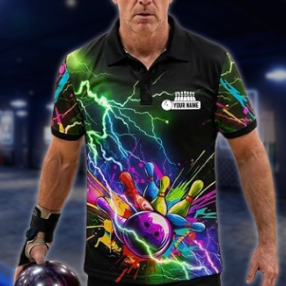 Personalized Thunder Multicolor Bowling Polo Shirt For Men, Custom Bowling Team Shirt BZ0873