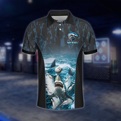 Personalized Shark Bowling Polo Shirt For Men, Custom Shark Bowling Shirt For Team BZ0962