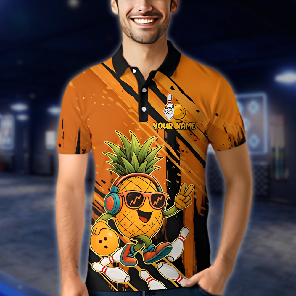 Personalized Pineapple Funny Bowling Mens Polo Shirt, Custom Pineapple Team Bowling Shirt BZ0910