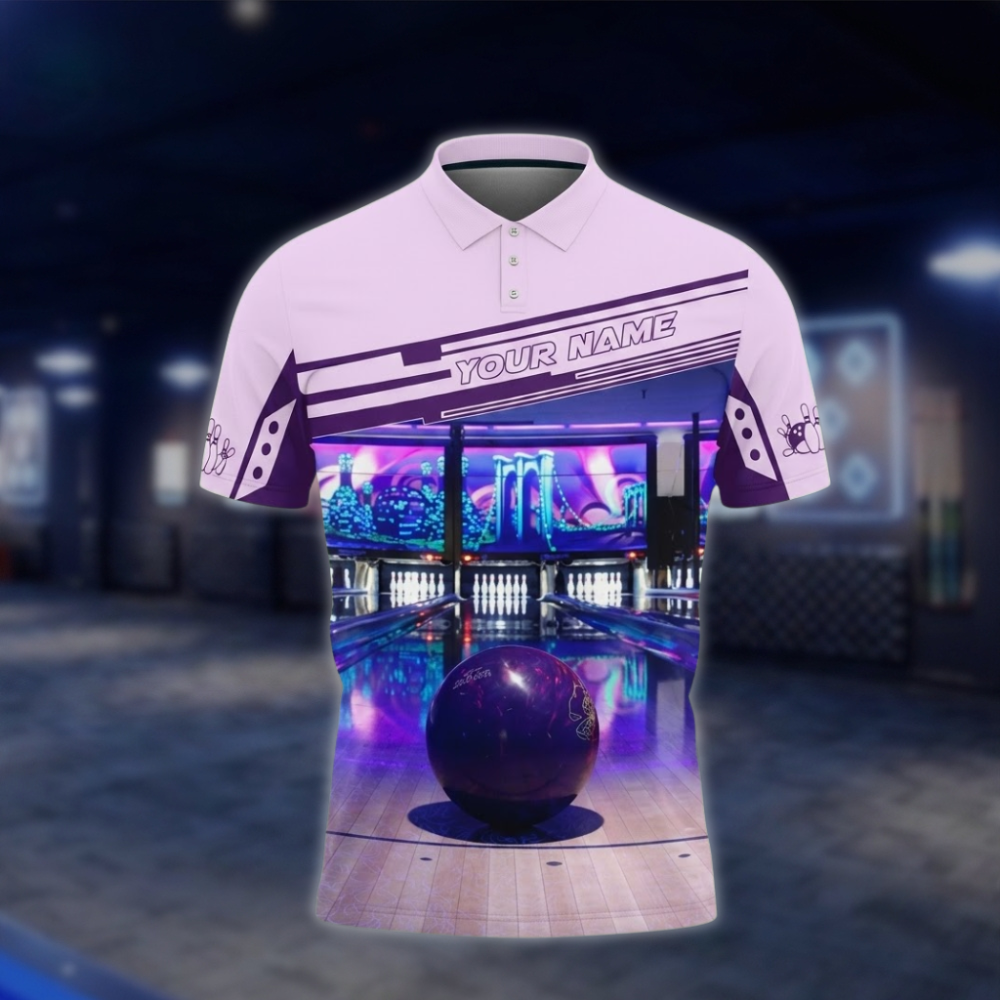 Personalized Mens Purple Lane Bowling Polo Shirt, Custom Bowling Shirt BZ0815