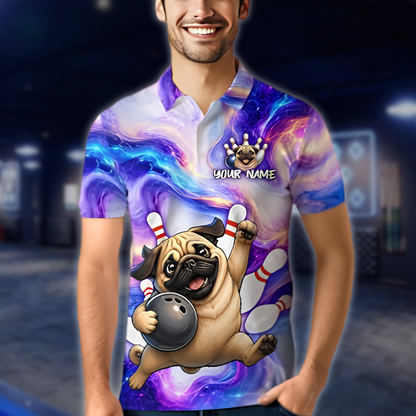 Personalized Bulldog Galaxy Bowling Polo Shirt Mens, Custom Team Bulldog Bowling Shirts BZ0885