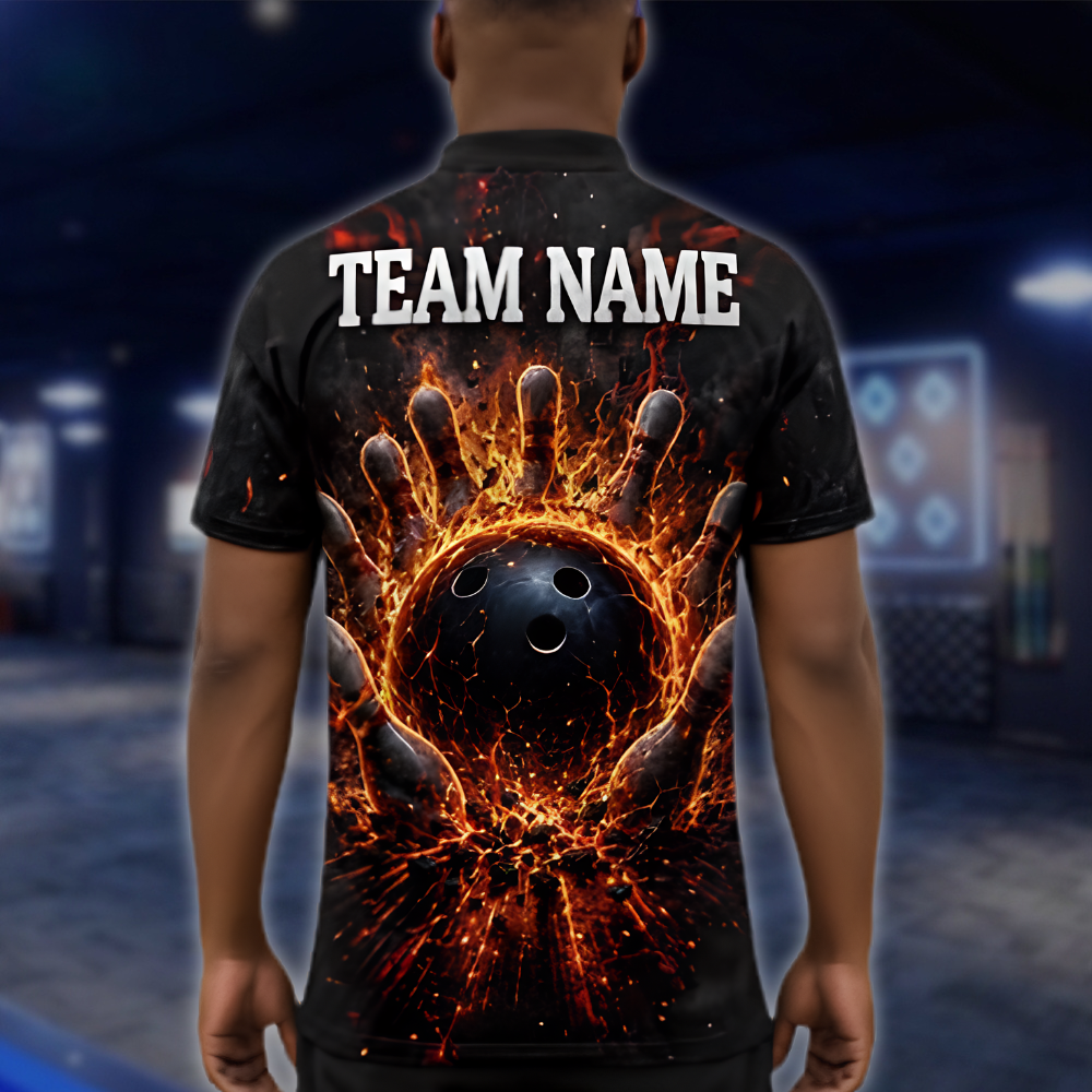 Personalized Fire Magma Bowling Mens Polo Shirt, Custom Flame Bowling Shirt Team BZ0966