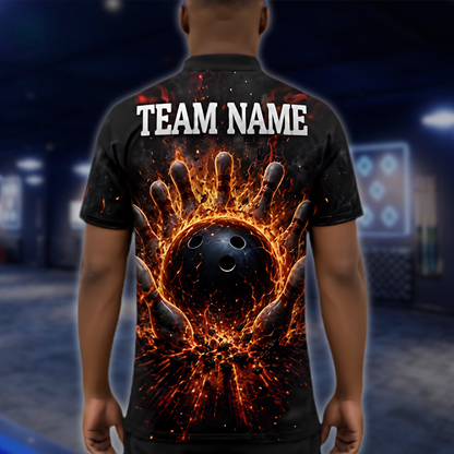 Personalized Fire Magma Bowling Mens Polo Shirt, Custom Flame Bowling Shirt Team BZ0966
