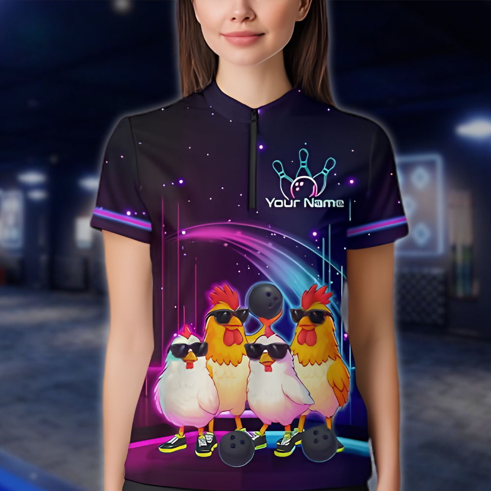 Personalized Cute Chicken Bowling Jersey For Ladies, Custom Chicken Bowling Team Shirt Womens BZ0894