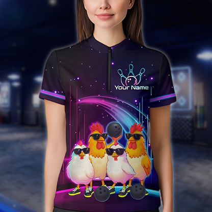 Personalized Cute Chicken Bowling Jersey For Ladies, Custom Chicken Bowling Team Shirt Womens BZ0894
