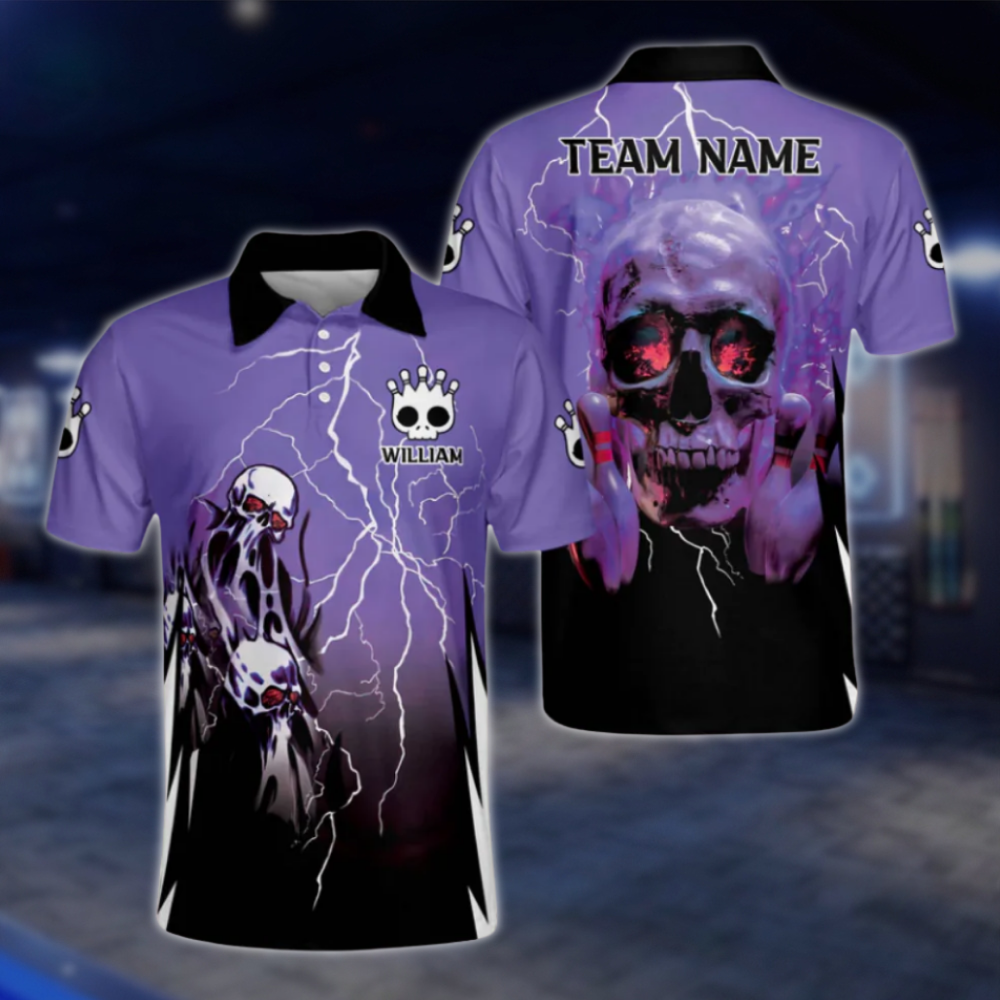 Custom Skull Men's Red Black Polo Bowling Team Shirts, Custom Skull Bowling Shirt BZ0158