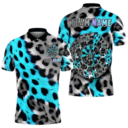 Leopard Neon Cyan Pink Men Personalized Darts Button Polo
