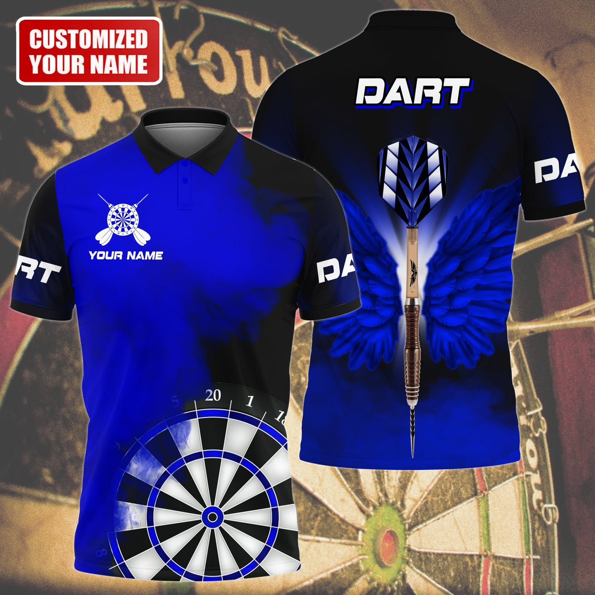 Multi Color Wings Personalized Darts Button Polo