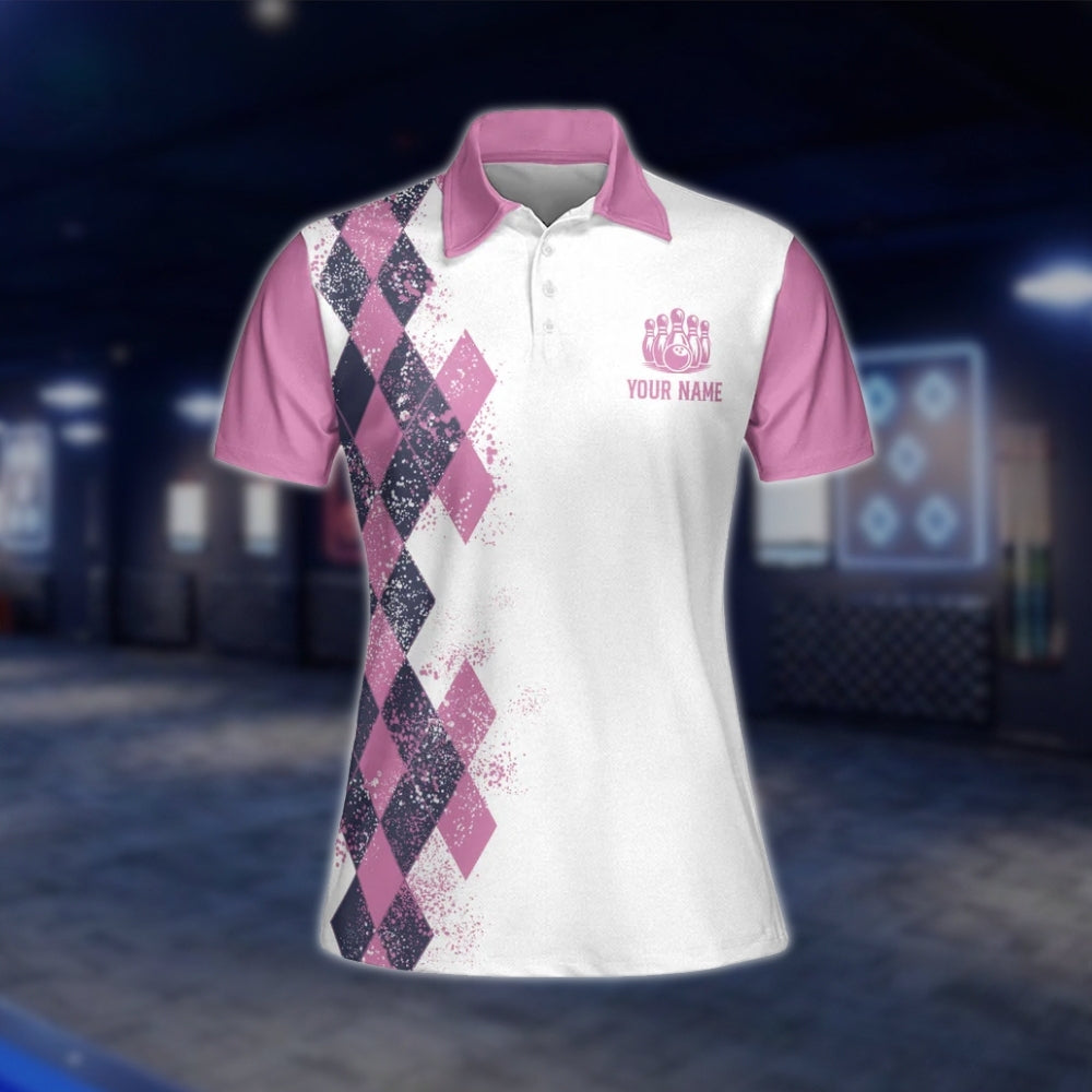 Yes I Do Bowl Like A Girl Want A Lesson Custom Name Pink White Bowling Polo Shirt For Ladies, Custom Funny Bowling Shirt For Women BZ0016