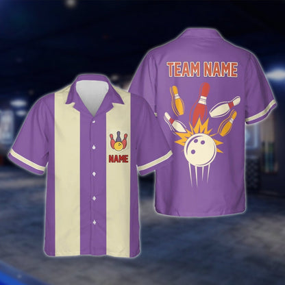 Custom Retro Bowling Hawaiian Shirt For Men Women, Purple Custom Retro Bowling Shirts BE0049