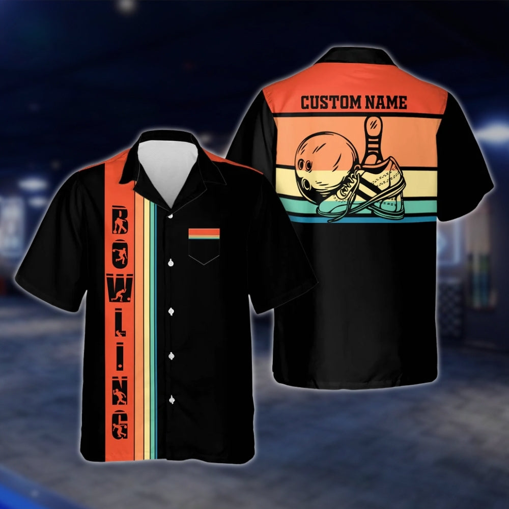 Custom Retro Sunset Bowling Hawaiian Shirt For Men, Custom Retro Bowling Shirt With Pocket BZ0117
