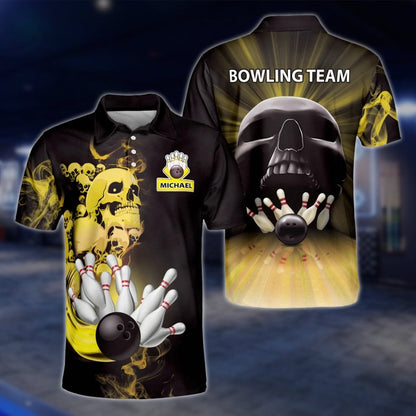 Custom Skeleton Fire Mens Bowling Polo Shirt, Custom Skull Bowling Team Shirts BZ0189