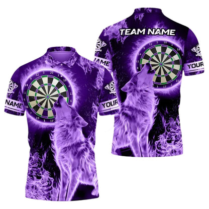 Blue Flame Wolf Men Personalized Darts Button Polo