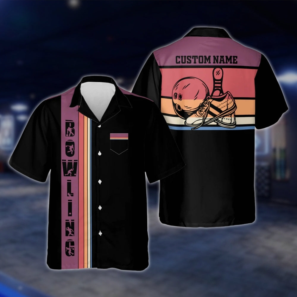 Custom Retro Sunset Bowling Hawaiian Shirt For Men, Custom Retro Bowling Shirt With Pocket BZ0117