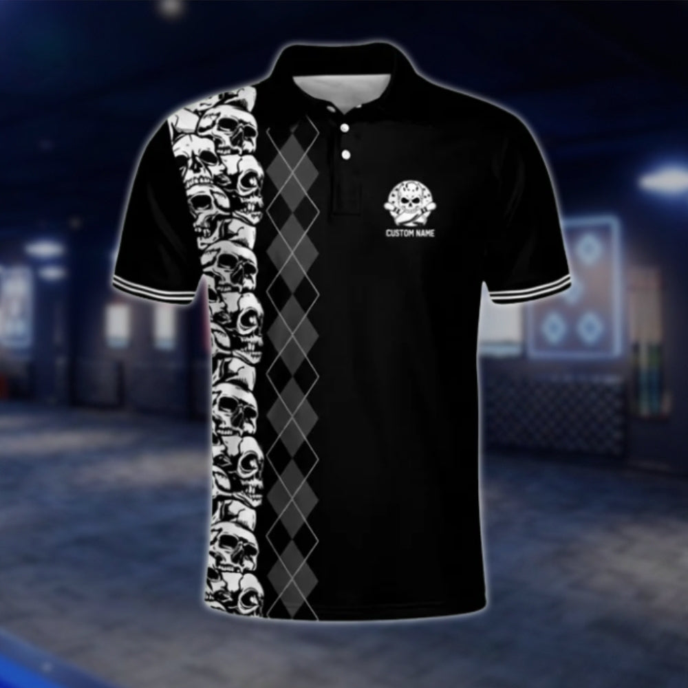 Shut Up And Bowl Custom Skeleton Black White Bowling Polo Shirt For Mens, Custom Skull Funny Bowling Shirts BM0124