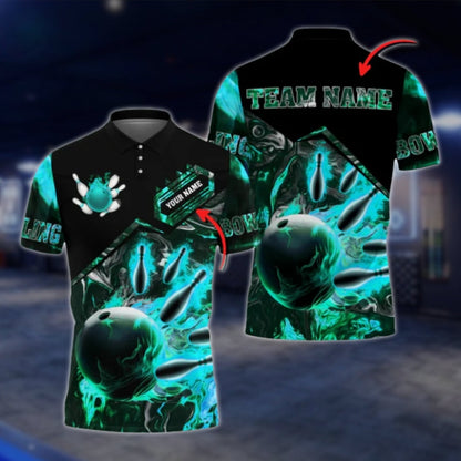 Custom Flame Ball Bowling Mens Polo Shirt, Custom Flame Bowling Shrits For Team BO0104