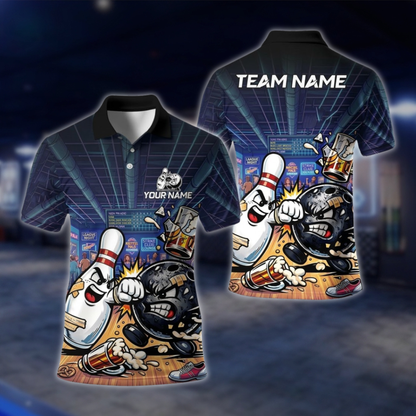 Personalized Beer Funny Ball Pin Bowling Polo Shirt For Men, Custom Beer Bowling Team Shirt BE0253