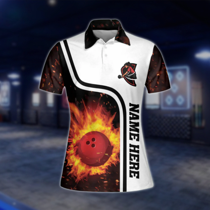 Personalized Queen Pins Flame Bowling Polo Shirt Womens, Custom Flame Bowling Shirt For Ladies BW0129