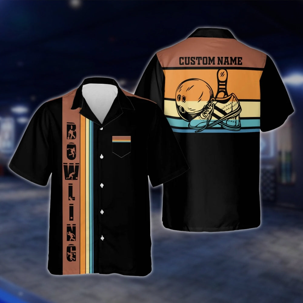 Custom Retro Sunset Bowling Hawaiian Shirt For Men, Custom Retro Bowling Shirt With Pocket BZ0117