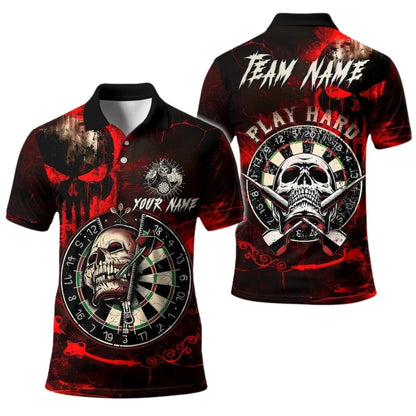 Skull Dartboard Mens Black Red Personalized Darts Button Polo